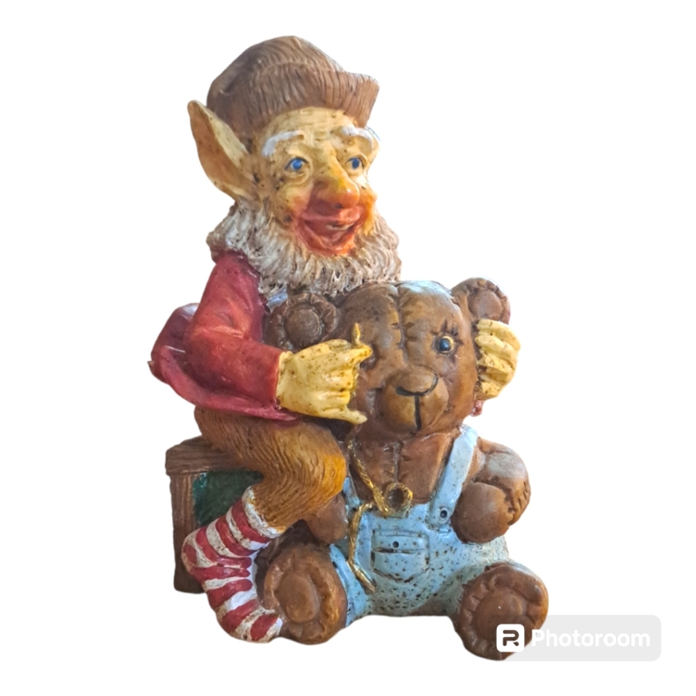 Vintage Noble Arts christmas Elf and teddy bear figurine